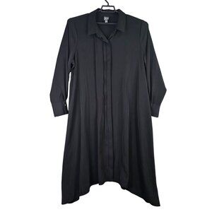 Womens Worthington Black Shirt Dress Button Up Long Sleeve 100% Polyester 1X